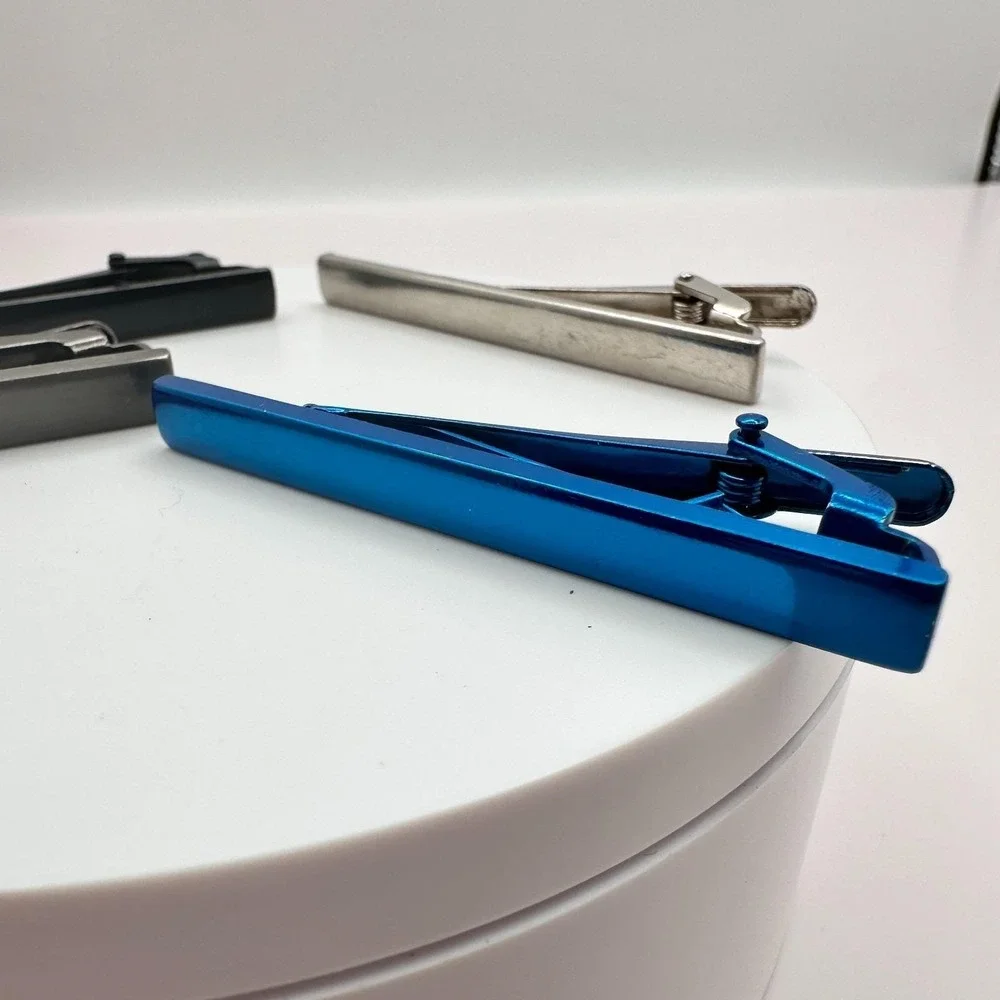 Vintage 90s 4 pcs Men's Tie Clip Bar Set Classic  Silver Tone Pin Retro‎ Jewelry